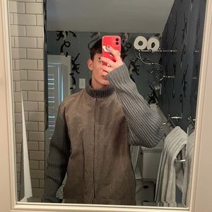 Leather front Haband large zip up sweater.